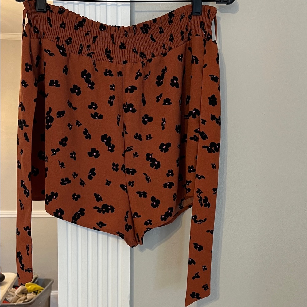 Leith High Waist Floral Shorts - Brown and Black